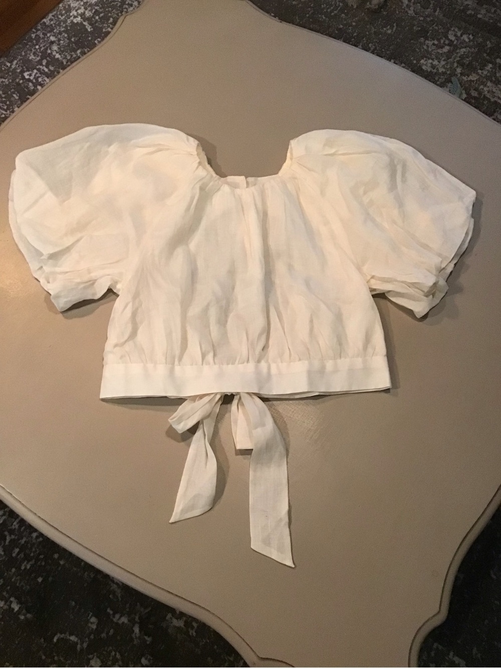 Banana Republic White Puff Sleeve Crop Top with Tie